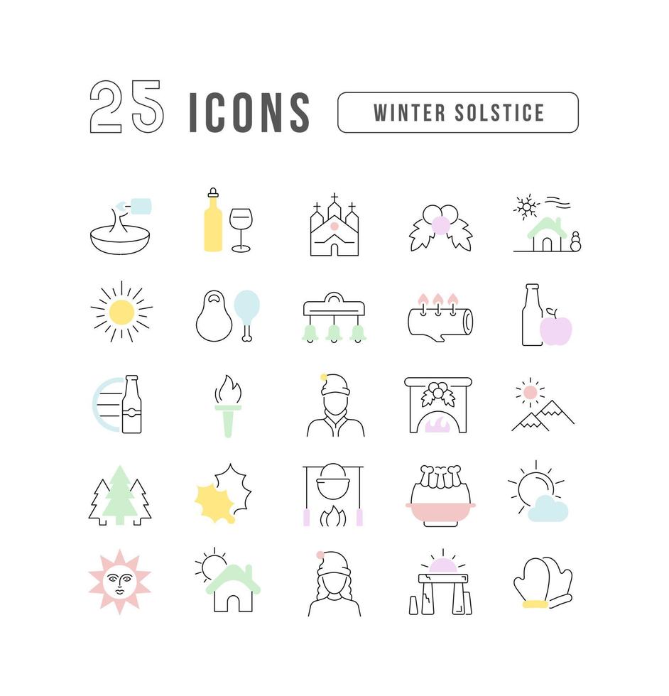 ensemble d'icônes linéaires du solstice d'hiver vecteur