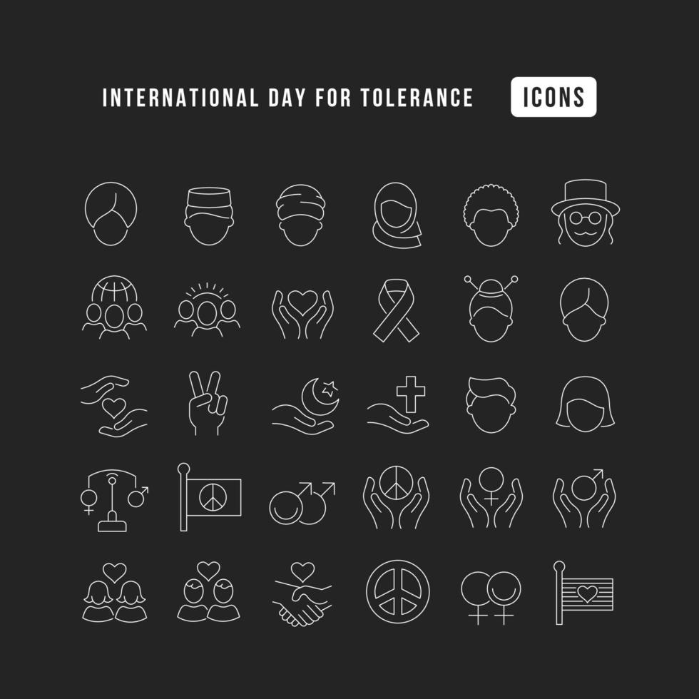 icônes de ligne vectorielle de la journée internationale de la tolérance vecteur