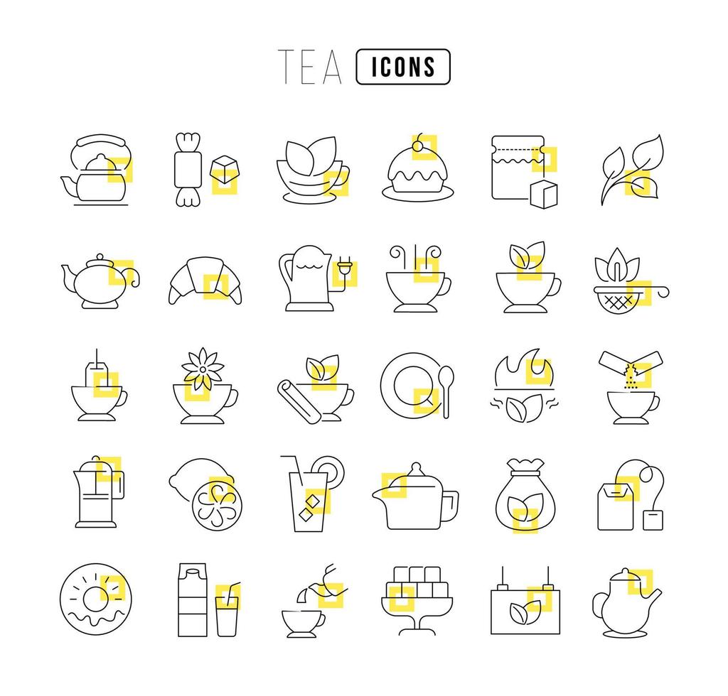 ensemble d'icônes linéaires de thé vecteur