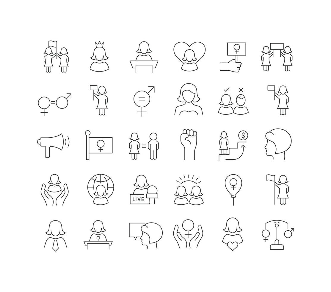 icônes de ligne vectorielle de la journée de l'égalité des femmes vecteur