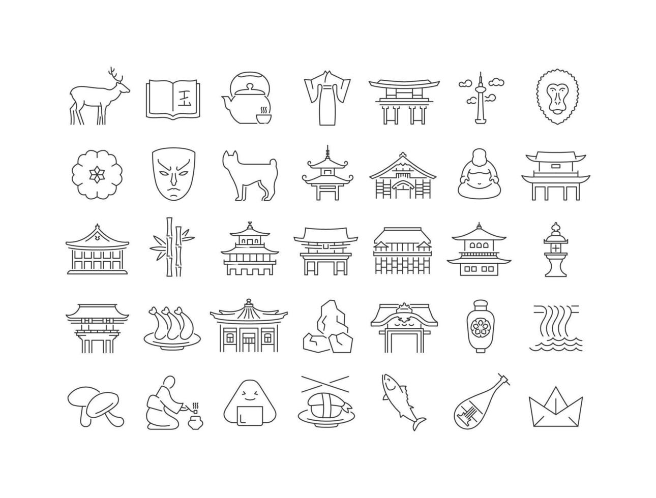ensemble d'icônes linéaires de kyoto vecteur