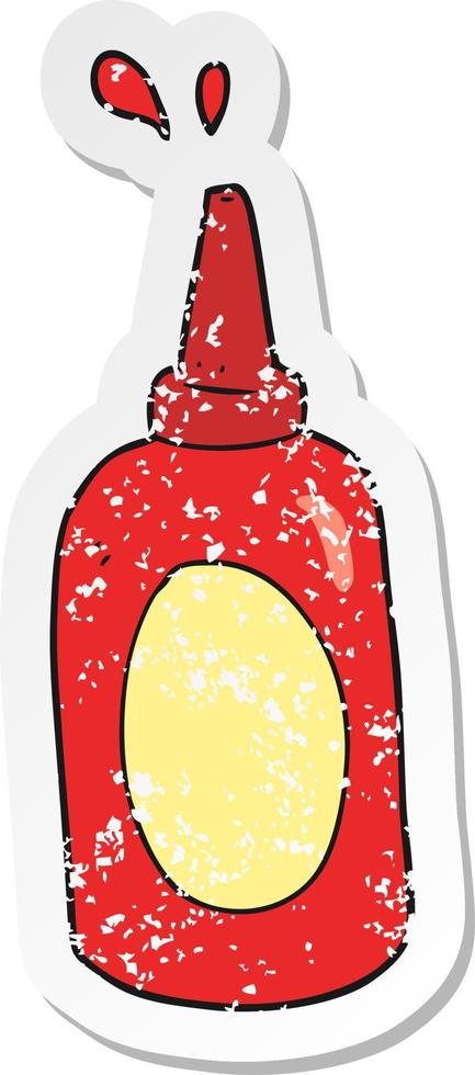 autocollant rétro en détresse d'une bouteille de ketchup de dessin animé vecteur