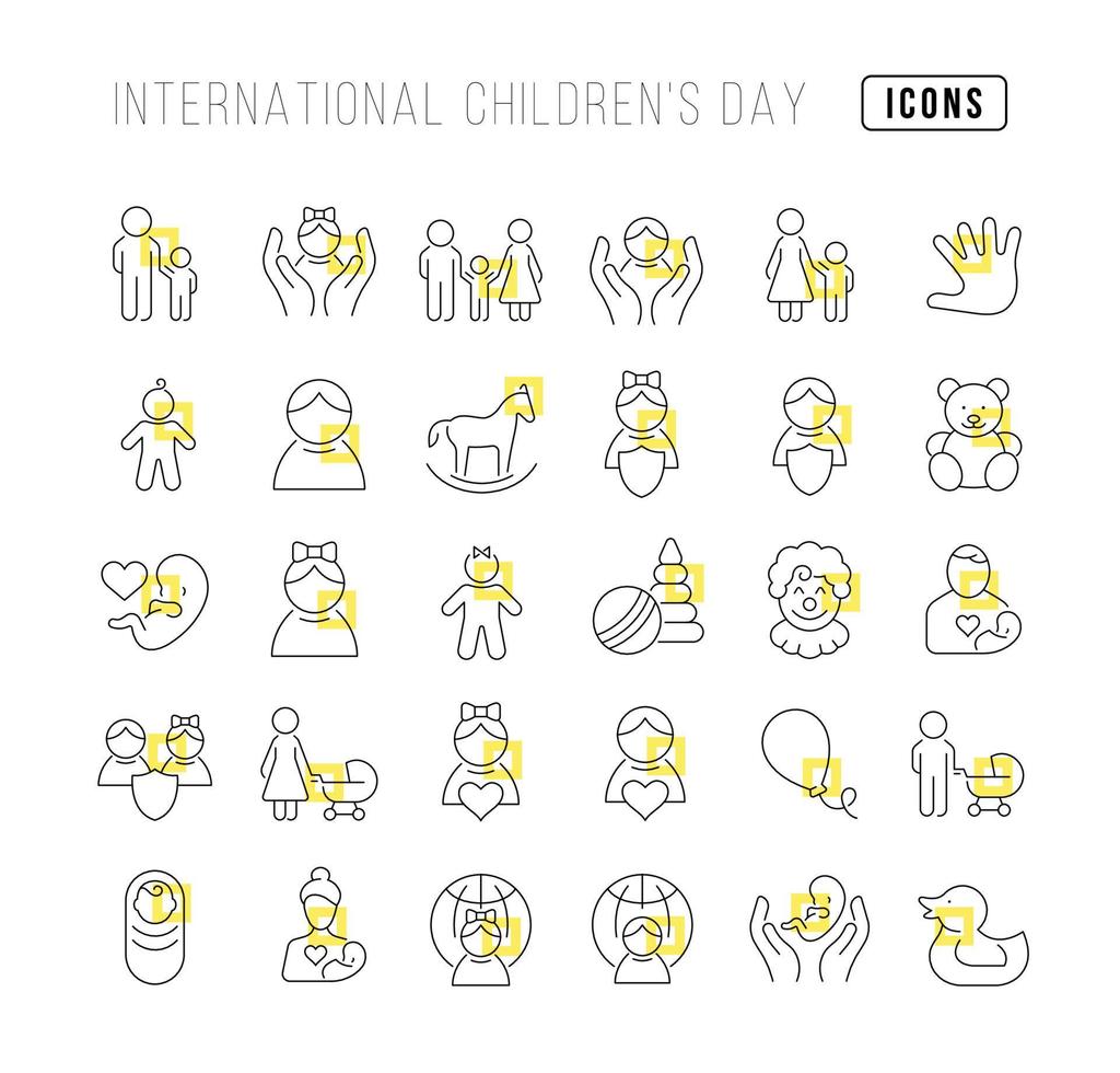 icônes de ligne vectorielle de la journée internationale des enfants vecteur