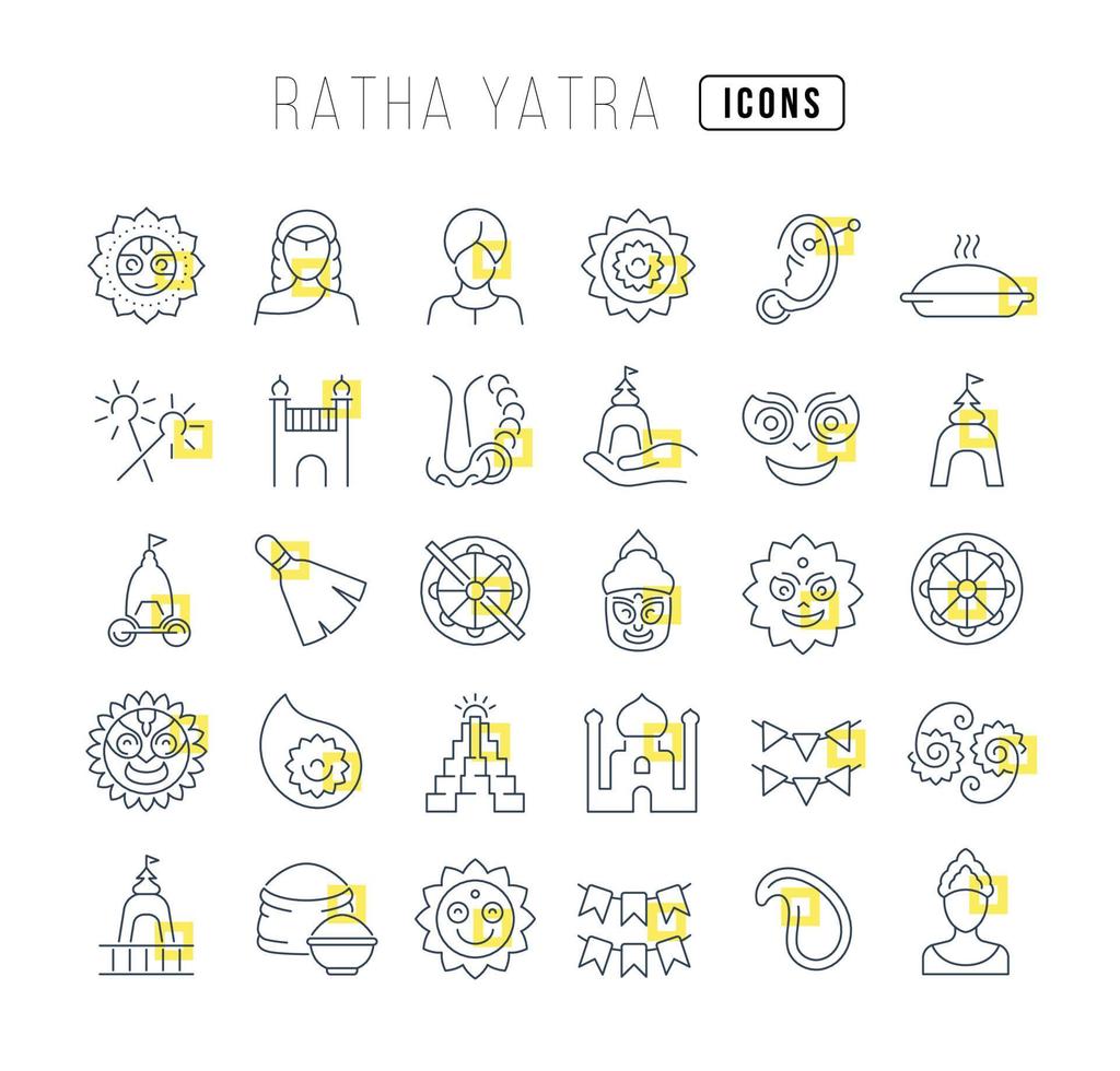 icônes de ligne vectorielle de ratha yatra vecteur