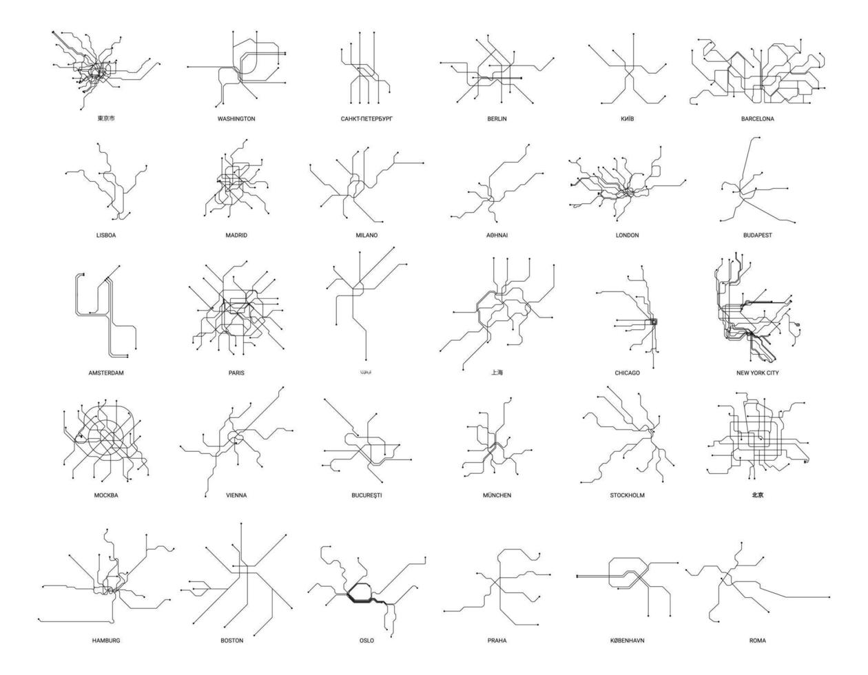 ensemble de plans de métro linéaires vecteur