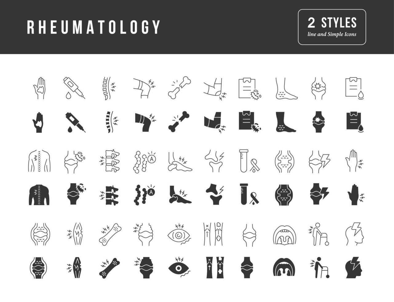 ensemble d'icônes simples de rhumatologie vecteur