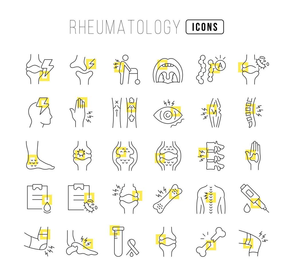 ensemble d'icônes linéaires de rhumatologie vecteur