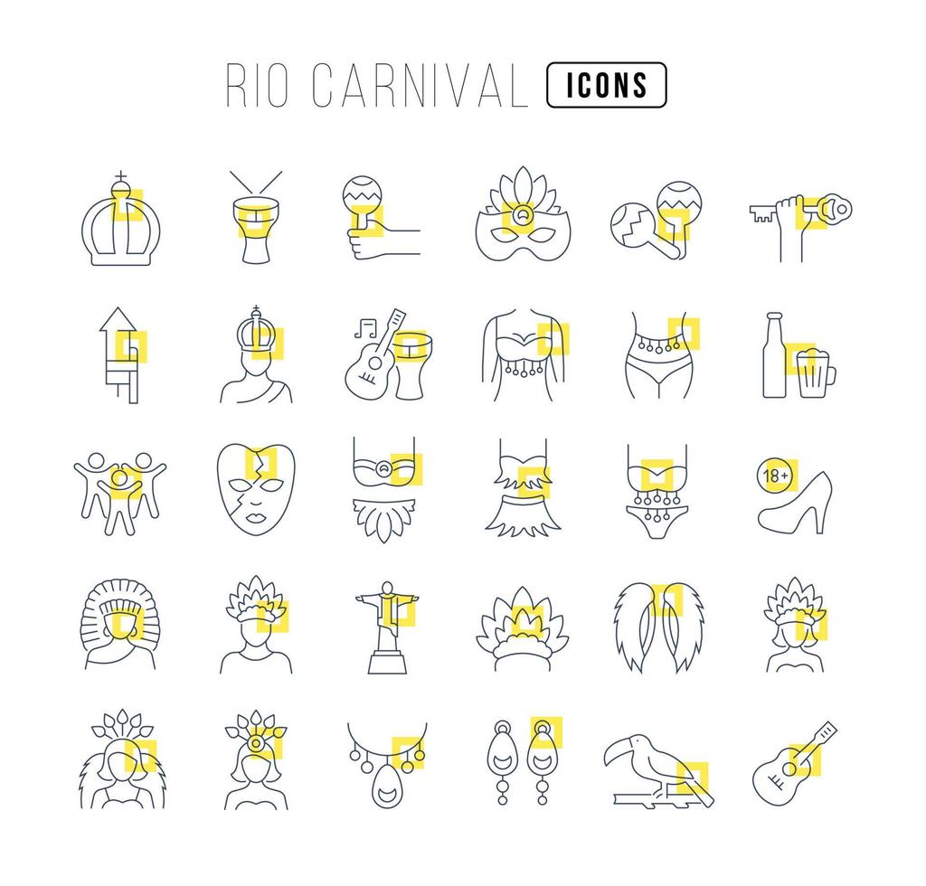 icônes de ligne vectorielle du carnaval de rio vecteur