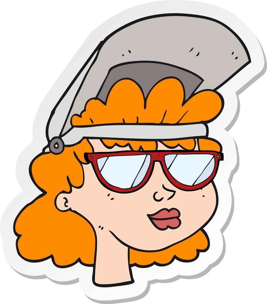 autocollant d'une femme de bande dessinée avec un masque de soudage et des lunettes vecteur