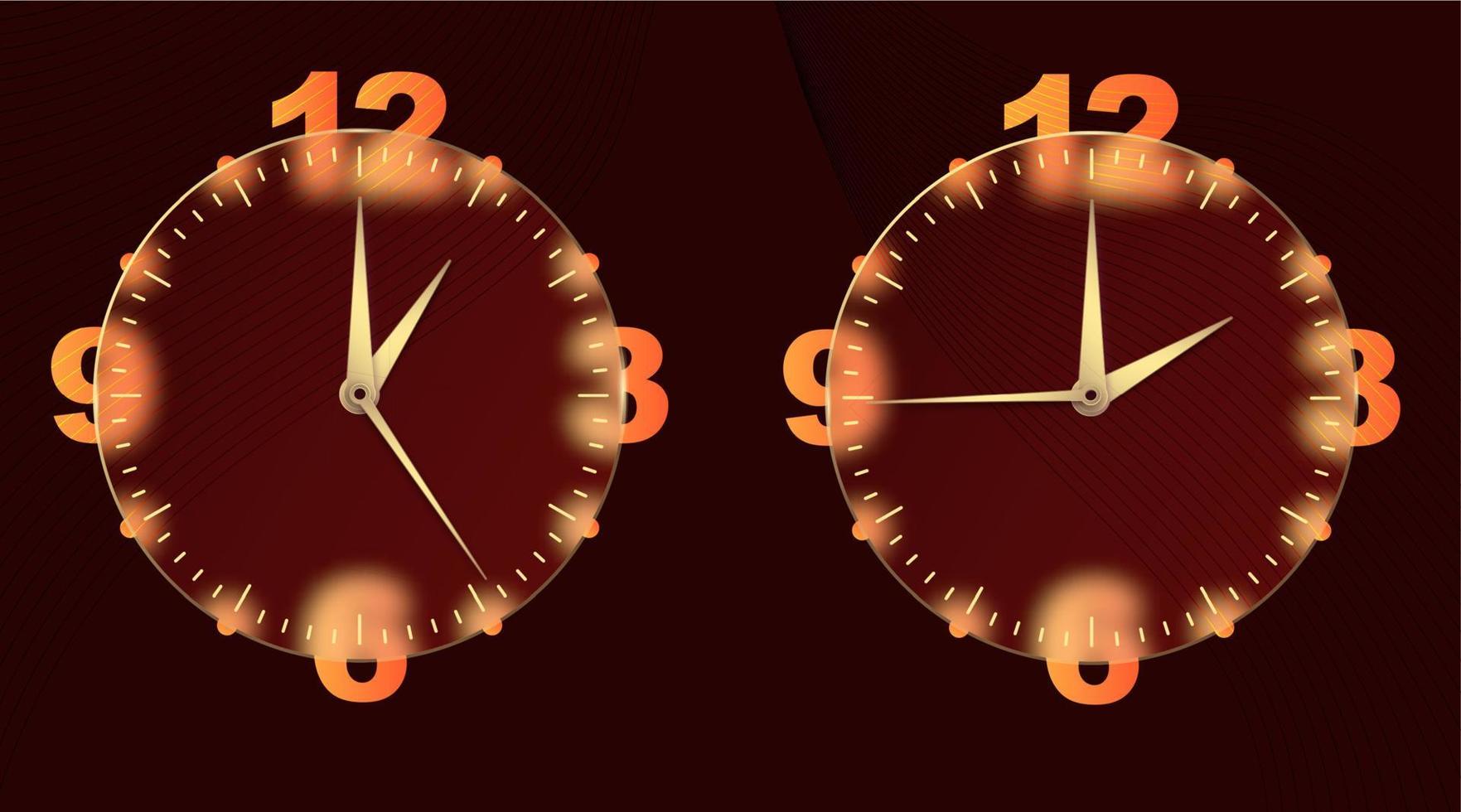 horloge effet glassmorphisme. définir le cadran et les aiguilles de l'horloge en or de la minuterie ronde de style 3d pour la conception d'applications mobiles. icône de l'entreprise. fond de concept moderne. indication du temps. illustration vectorielle vecteur