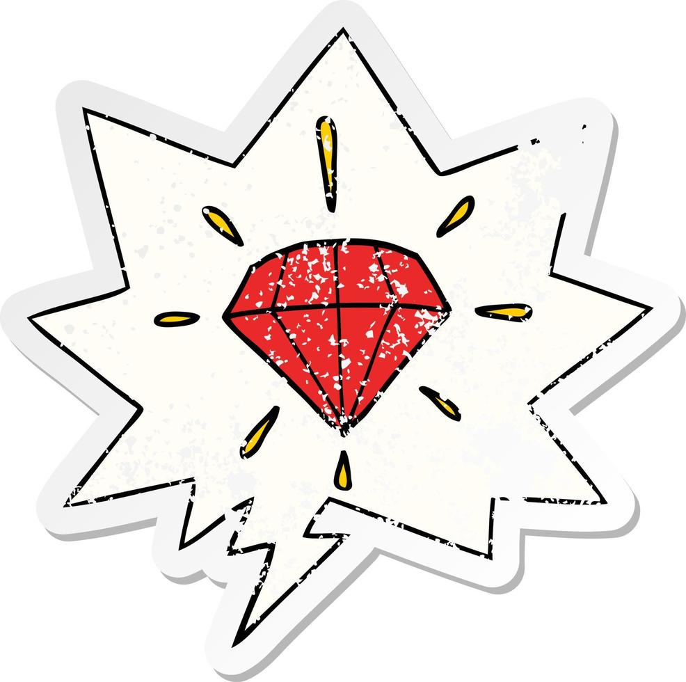 diamant de tatouage de dessin animé et autocollant en détresse de bulle de dialogue vecteur