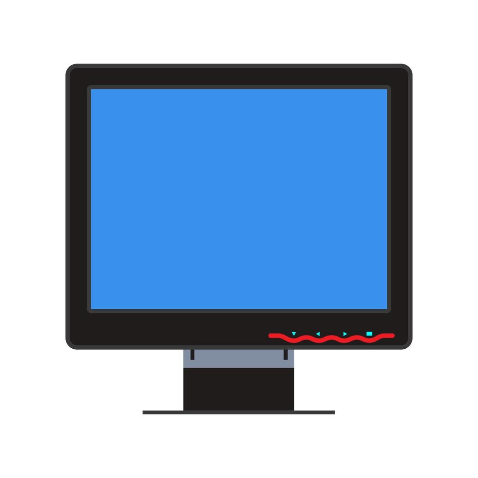 icône vectorielle d'affichage de la vue avant de l'écran du moniteur. au-dessus de l'ordinateur électronique blanc isolé. bureau d'équipement de périphérique pc plat vecteur