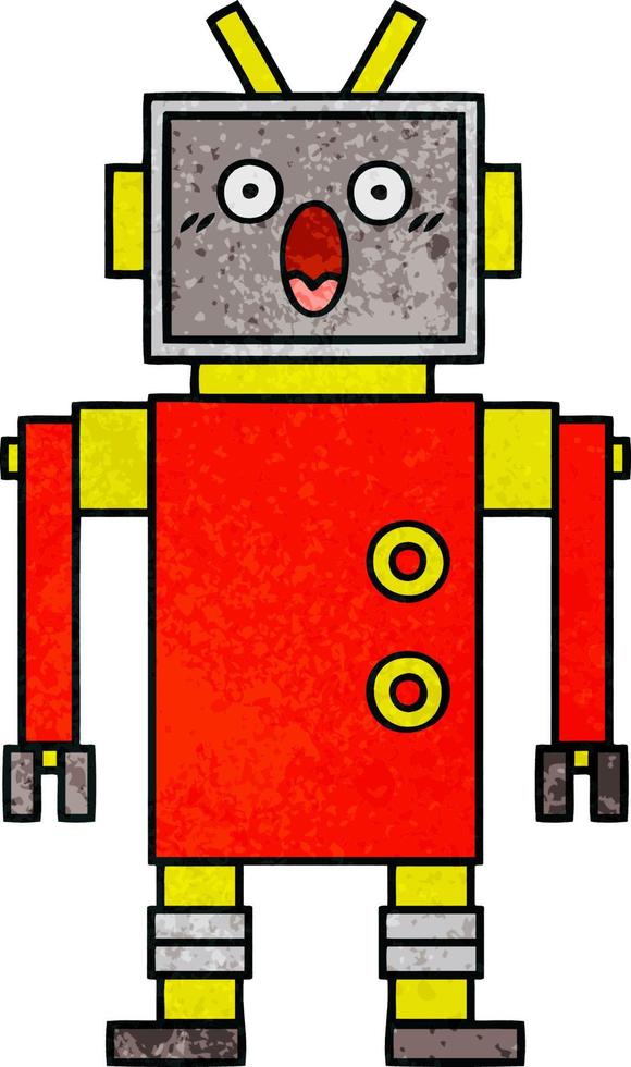 robot de dessin animé de texture grunge rétro vecteur