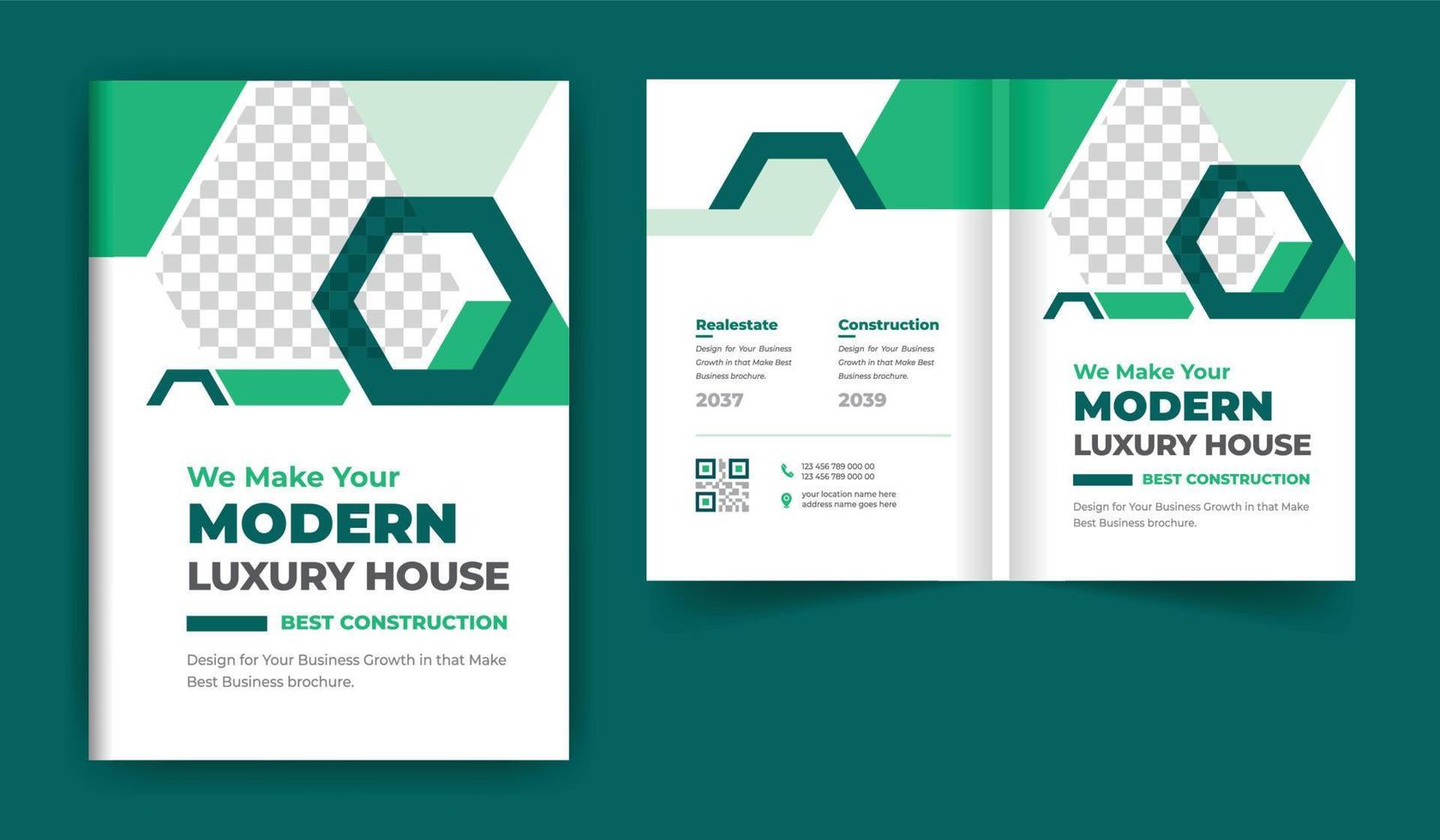 modèle de thème de conception de couverture de brochure d'entreprise immobilière ou de construction. mise en page abstraite colorée créative et moderne de plusieurs pages vecteur