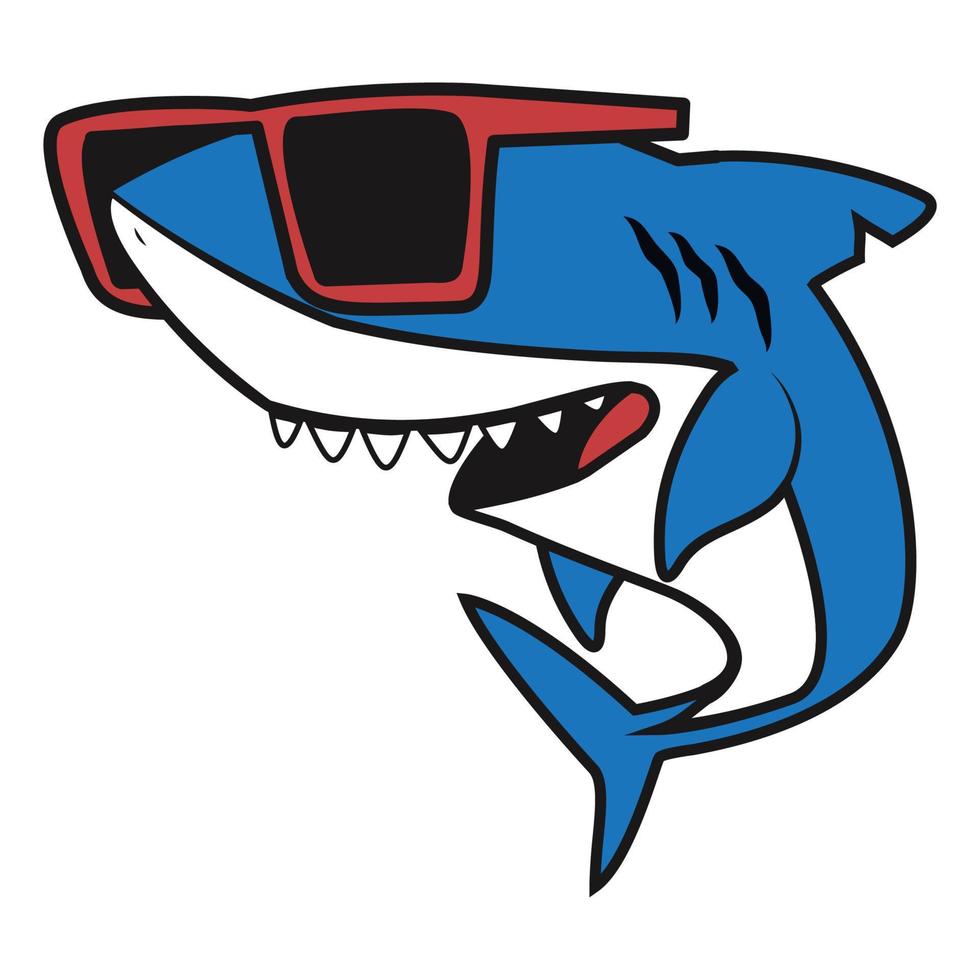 dessin animé mignon de requin avec des lunettes rouges vecteur