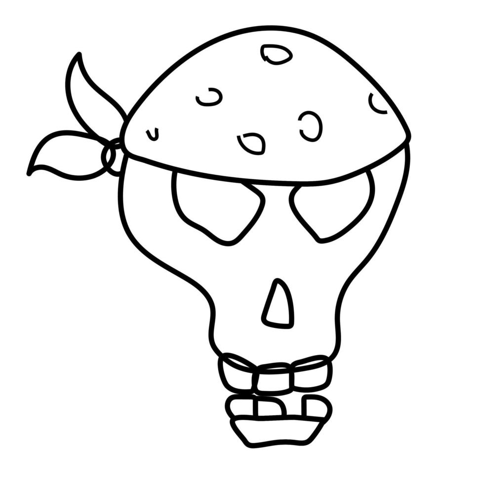 le crâne dans le bandage est un contour dessiné à la main d'un karakul. symbole de pirate drôle vecteur