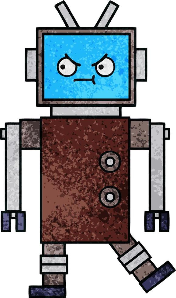 robot de dessin animé de texture grunge rétro vecteur