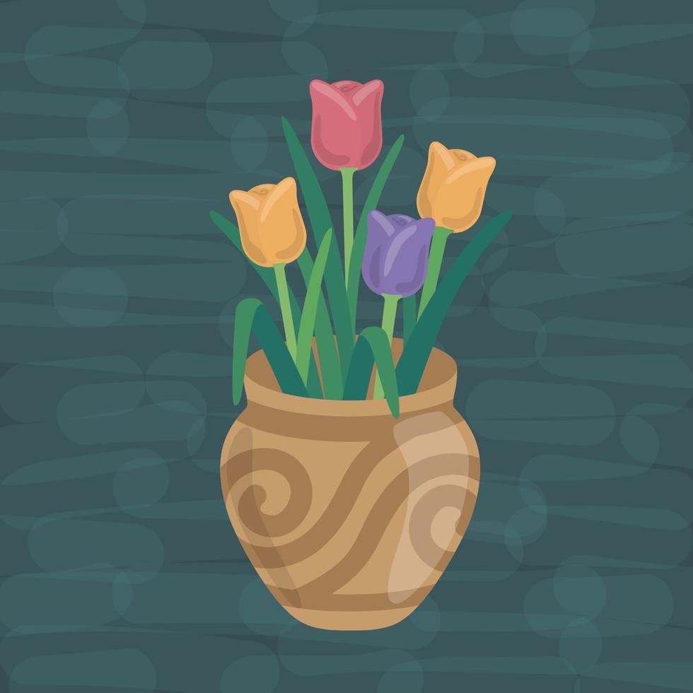 fleurs en illustration vectorielle de vase en céramique vecteur