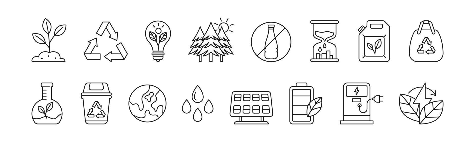 écologie dessin au trait icône ensemble conception modèle illustration vectorielle vecteur