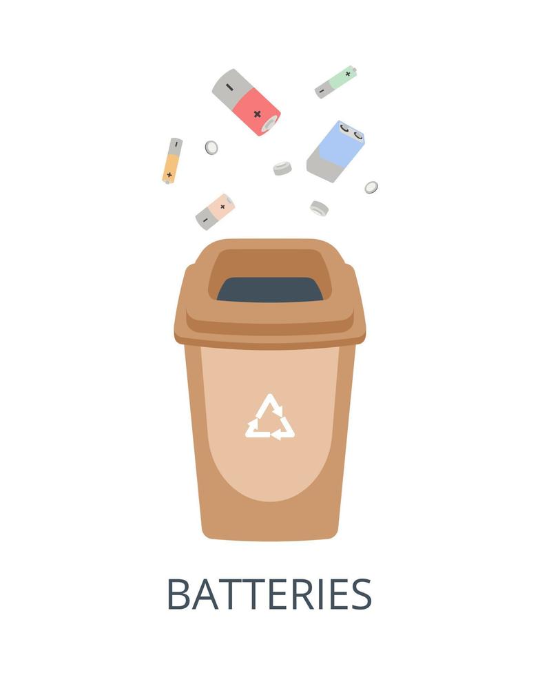 concept de tri des batteries. conteneur avec piles vides vecteur