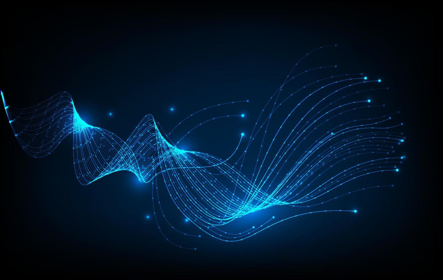 réseau de neurones de lignes d'onde d'intelligence artificielle ai. vecteur dans le concept de technologie, fibre optique lumières abstrait.