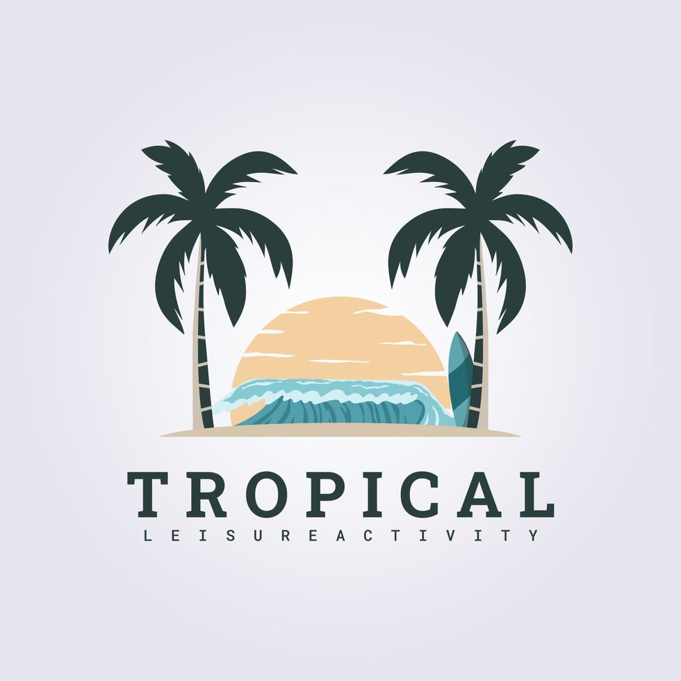 plage tropicale surf logo d'été conception d'illustration vectorielle vecteur