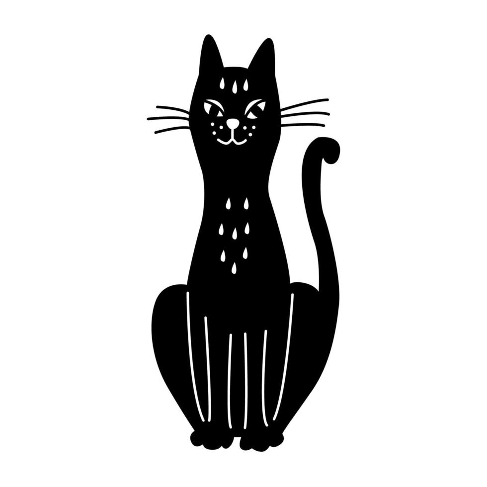chat noir illustration vectorielle dessinés à la main. idéal pour la conception d'halloween. vecteur