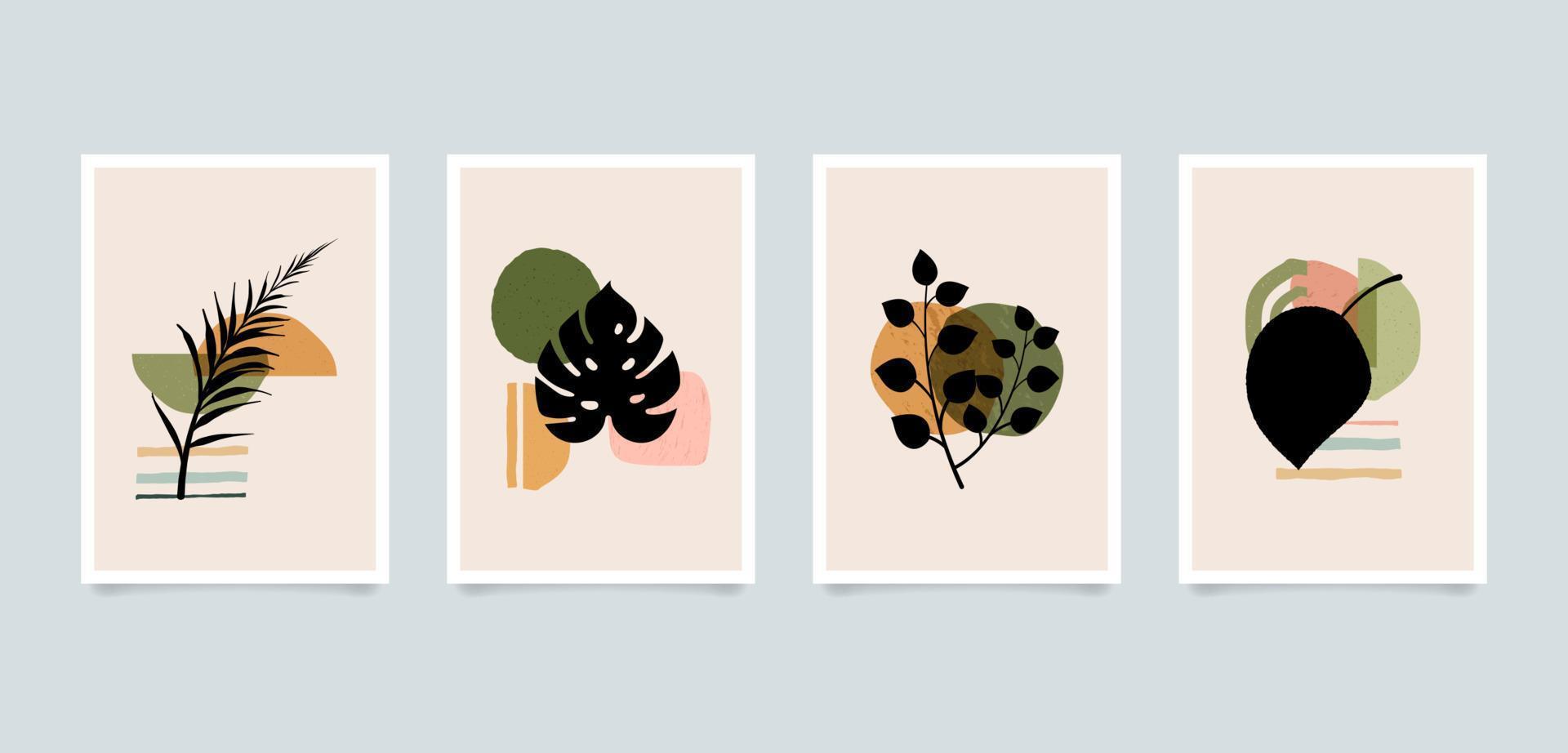 illustrations de plantes abstraites minimalistes esthétiques modernes. collection d'affiches d'art de décoration murale de composition contemporaine. vecteur