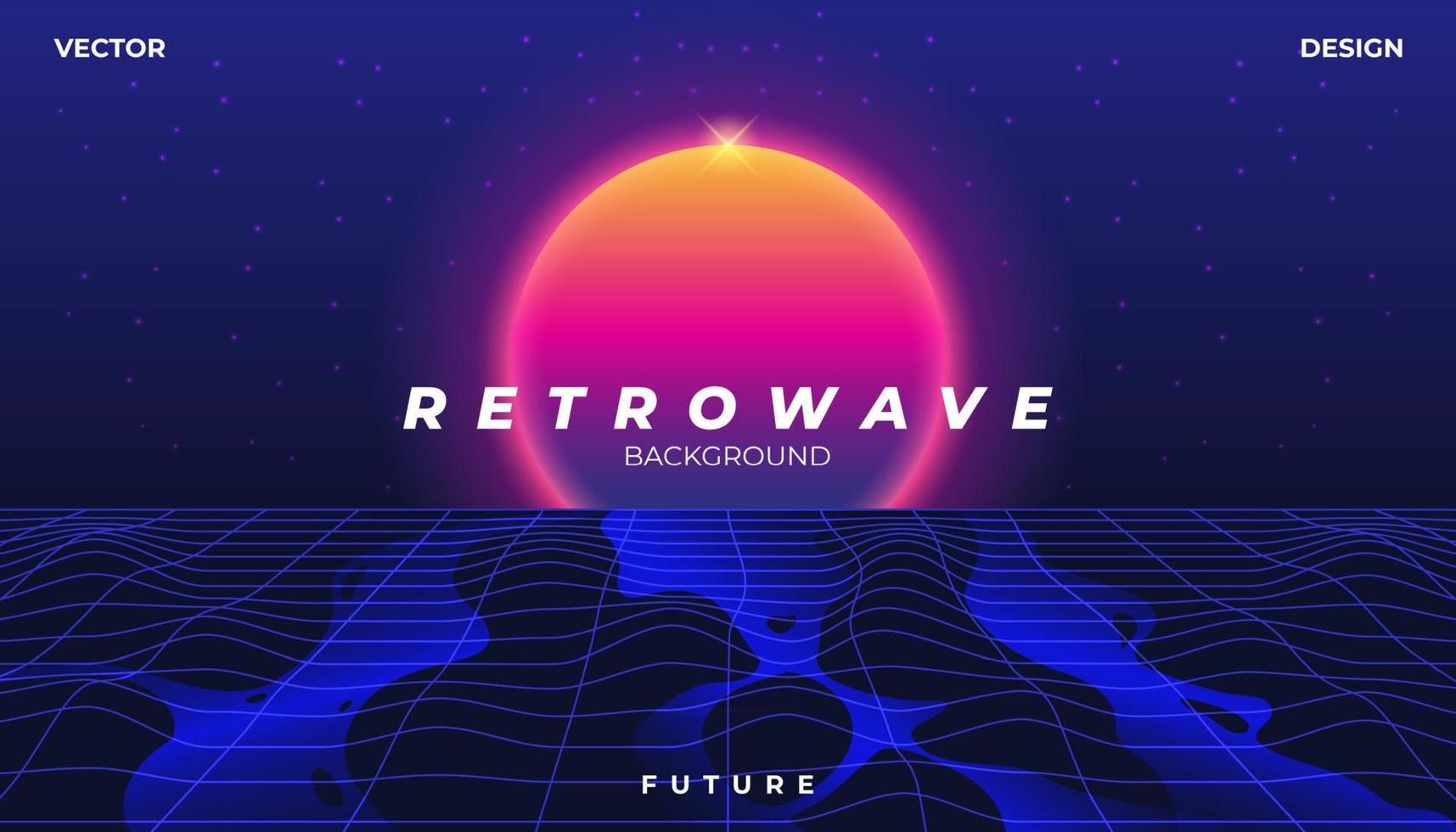 grille de paysage d'arrière-plan de style années 80. synthwave, retrowave, cyber néon. vecteur