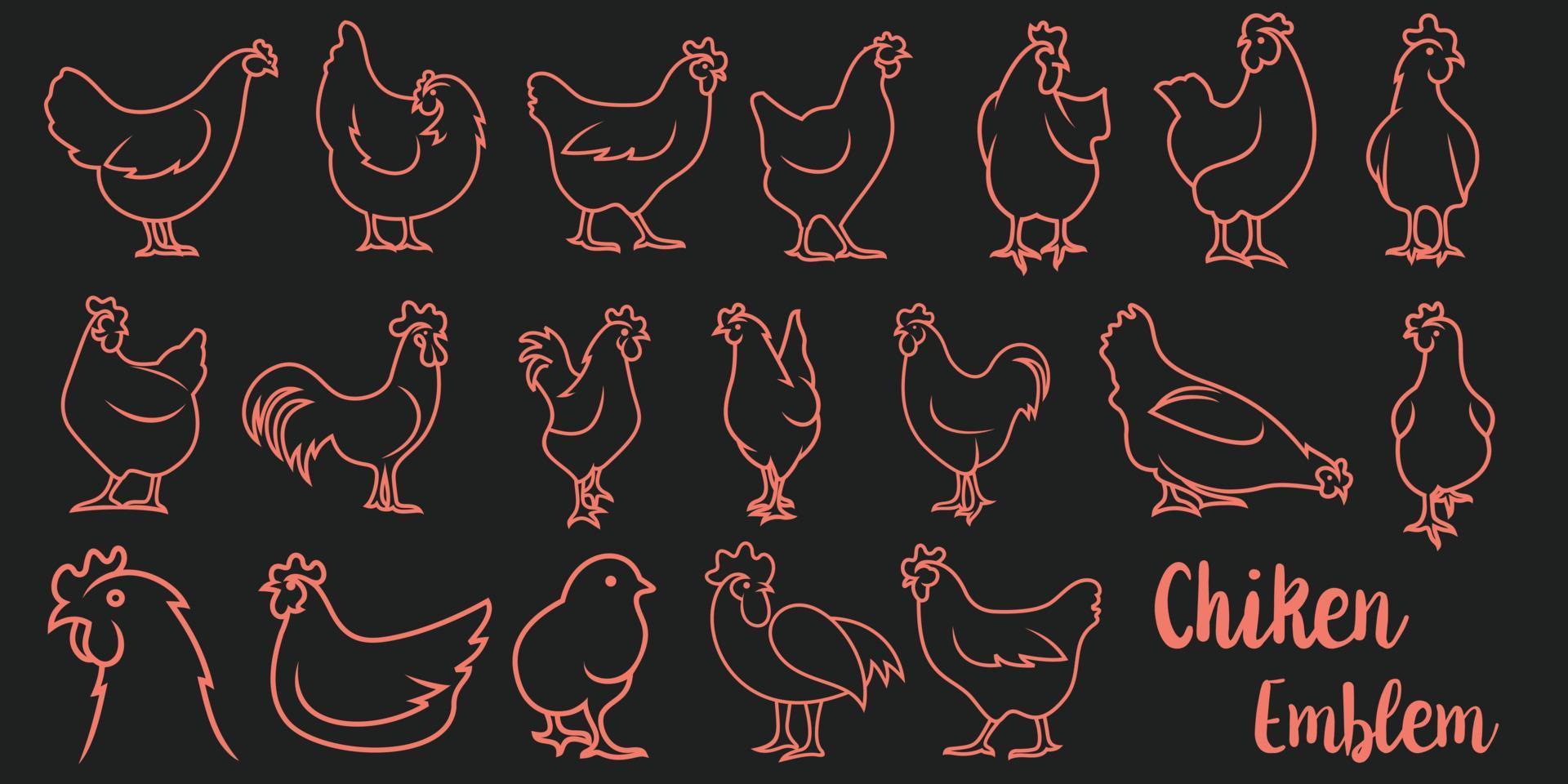 icône de poulet dessin au trait abstrait, création de logo de poulet créatif vecteur
