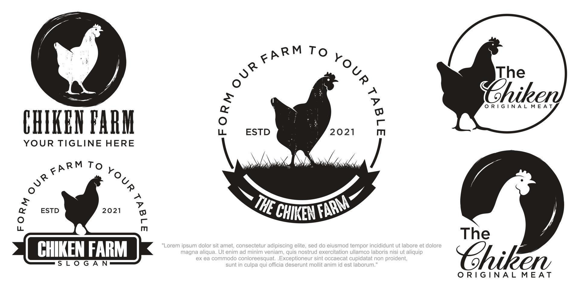 vecteur de conception de logo de jeu d'icônes vintage de poulet