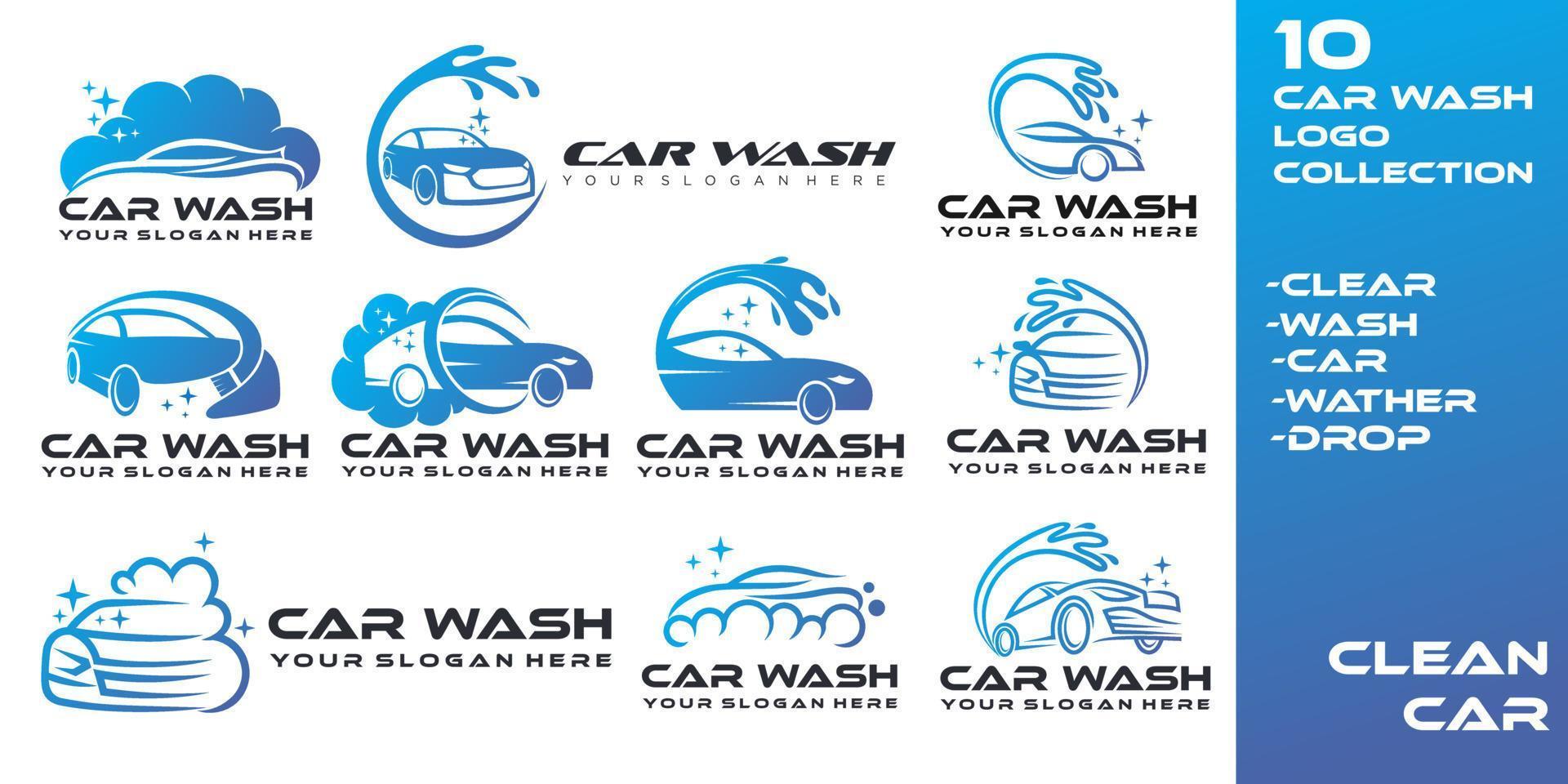 logo de lavage de voiture conçoit vecteur de concept, modèle de logo de jeu d'icônes de nettoyage automobile