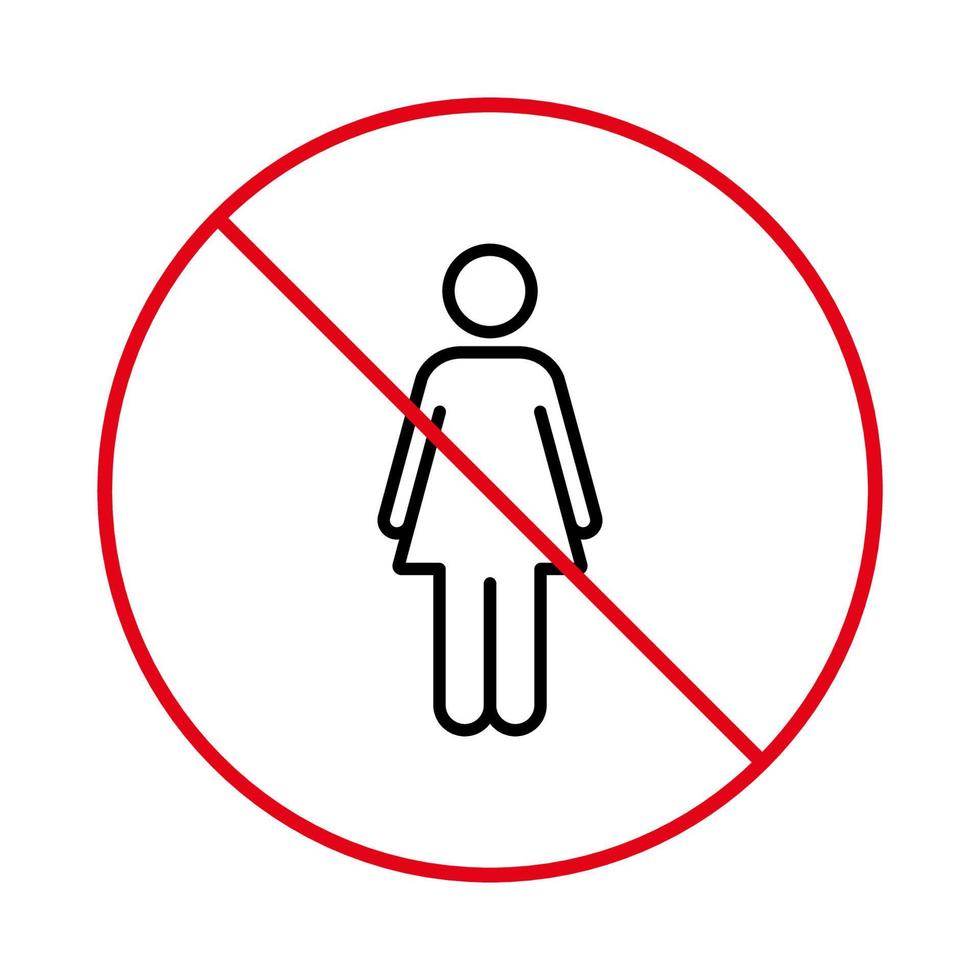 interdire l'accès au pictogramme de la zone femmes. aucun signe de fille autorisé. entrée interdite aux personnes. symbole de contour d'arrêt rouge d'entrée restreinte pour les femmes. pas femme interdire l'icône de la ligne noire. illustration vectorielle isolée. vecteur