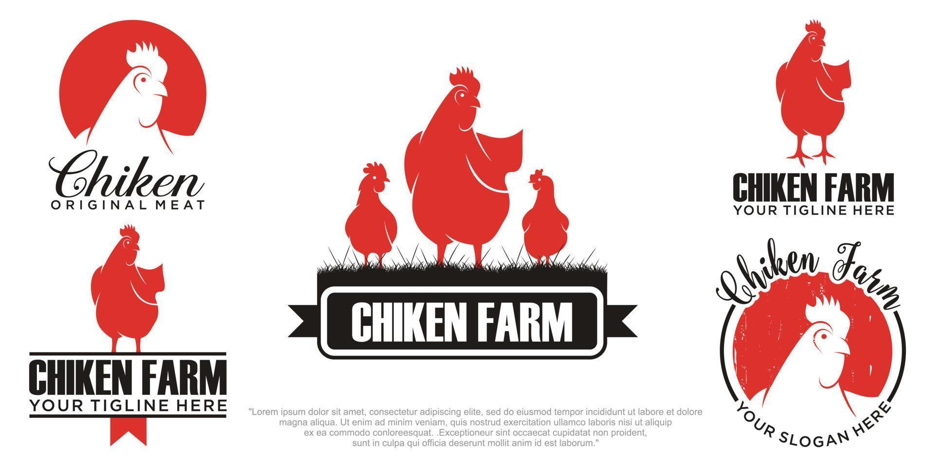 logo de jeu d'icônes vectorielles de ferme de poulet isolé sur fond blanc vecteur