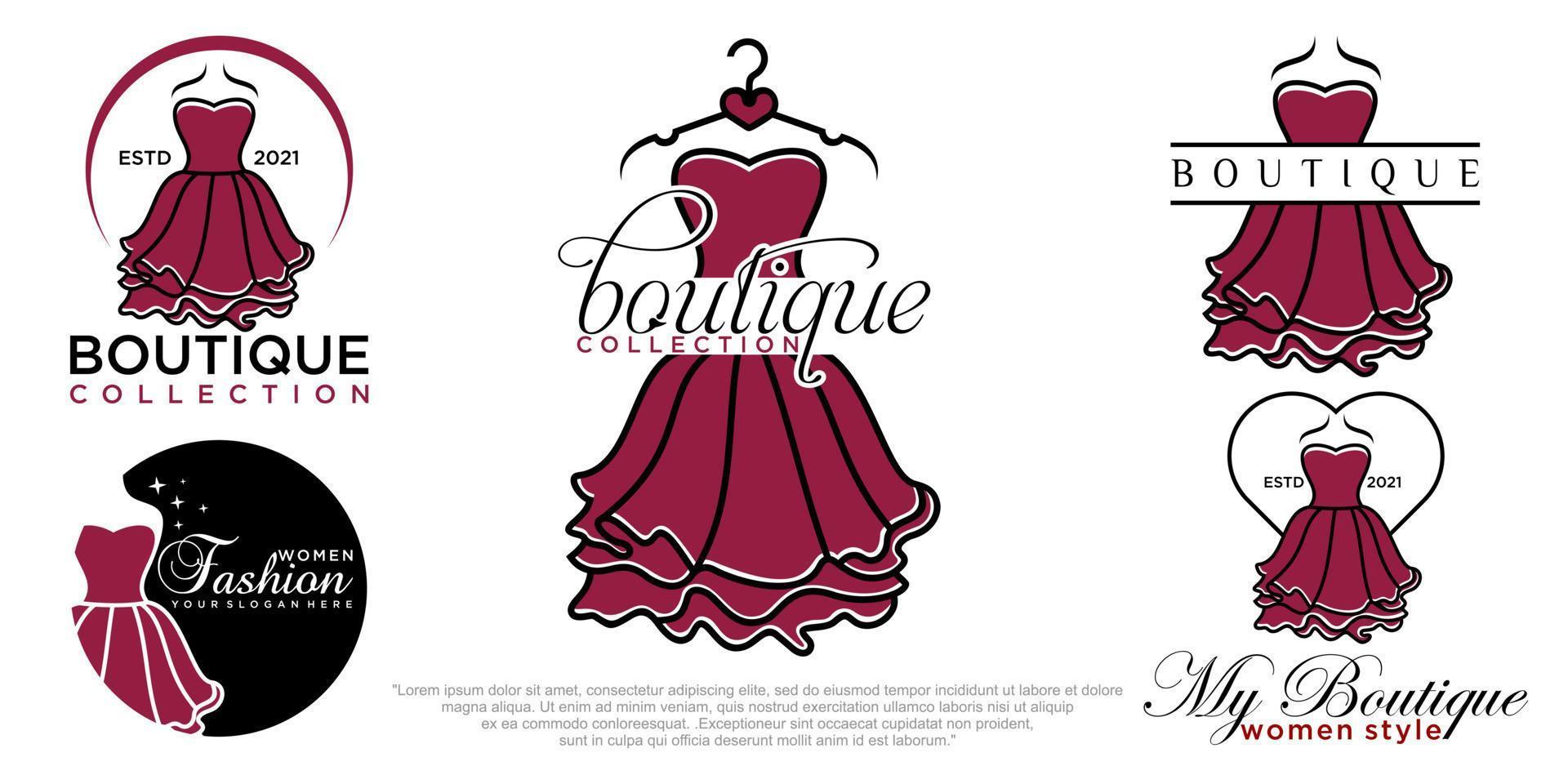 illustration de conception de logo de jeu d'icônes de mode de robe de femmes de beauté vecteur