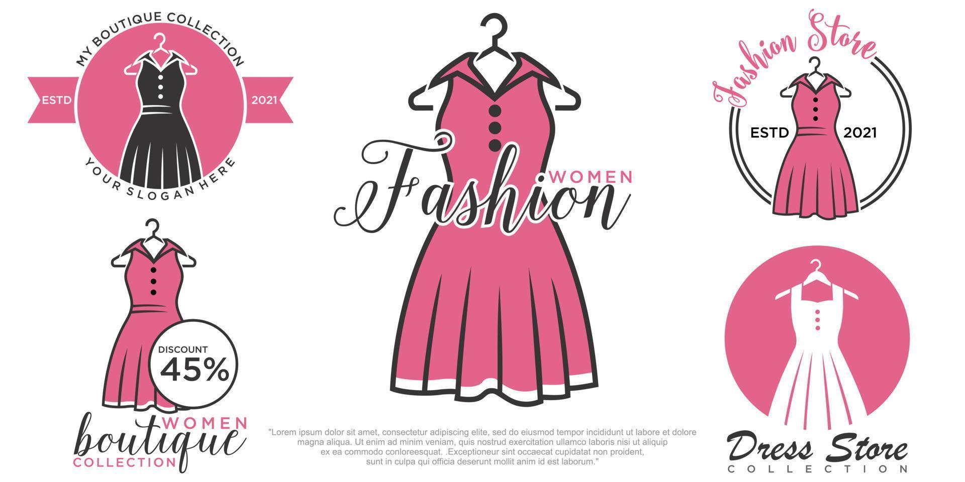 belle robe femme icon set logo simple créatif pour boutique logo vecteur