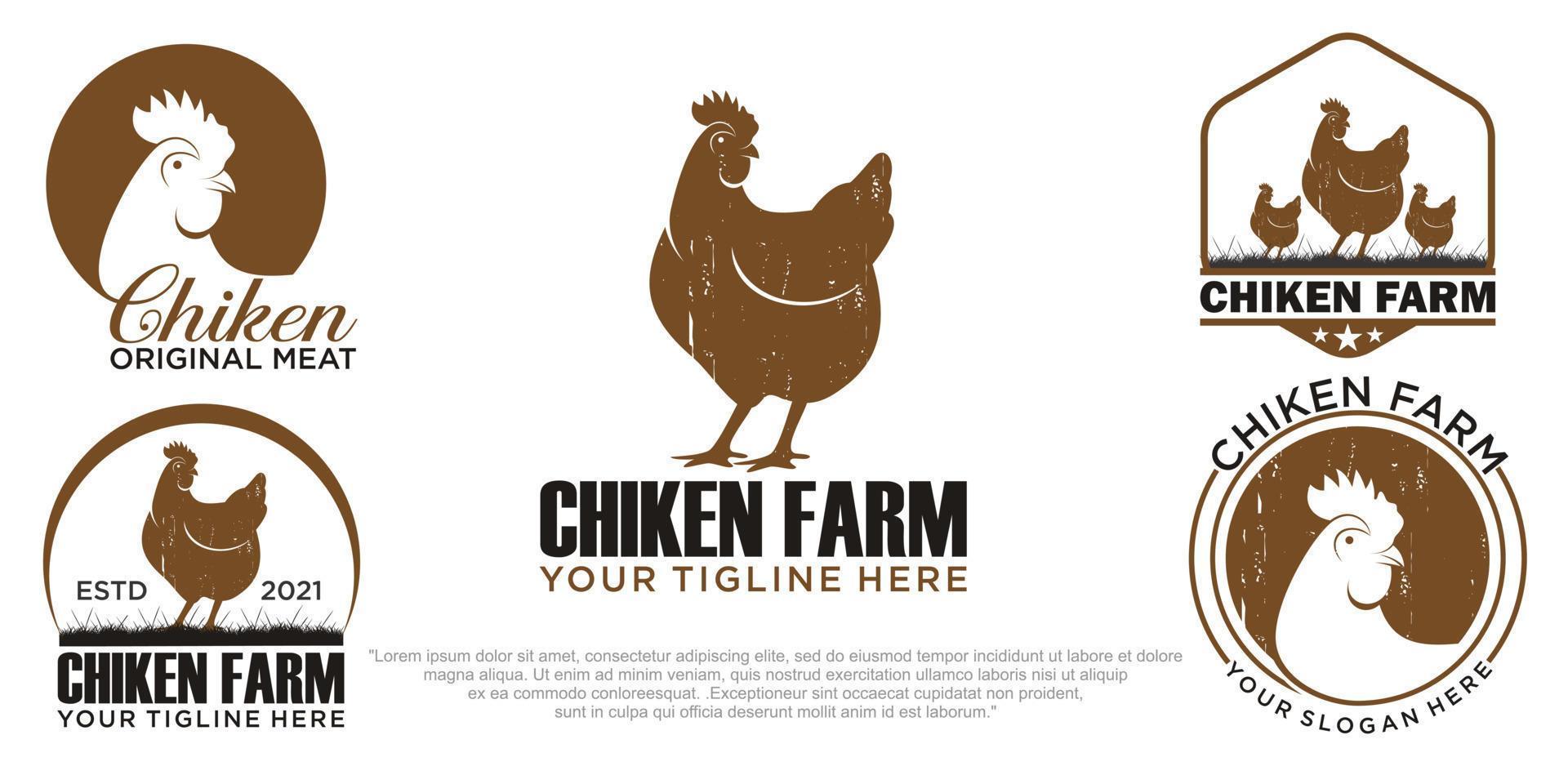 logo de poulet, illustration vectorielle de logo de jeu d'icônes de poulet rôti. vecteur
