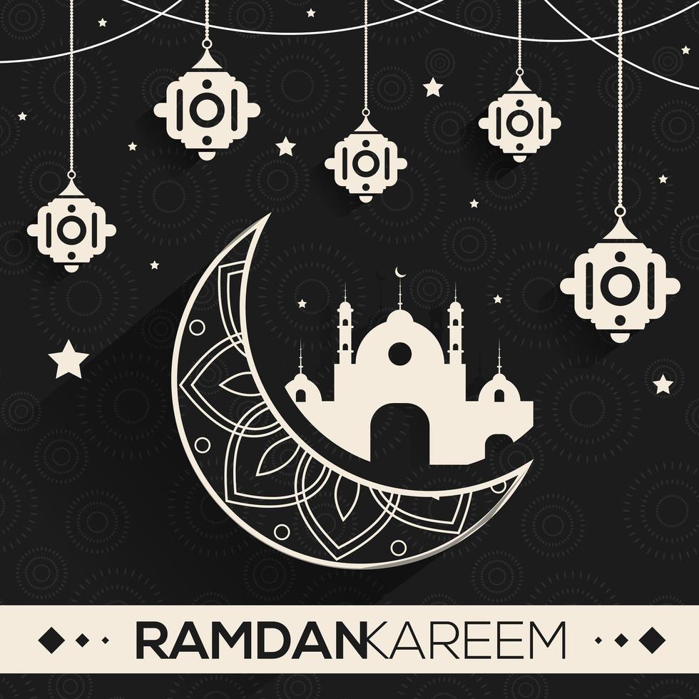 conception de ramadan avec lune et éléments ornés blancs vecteur