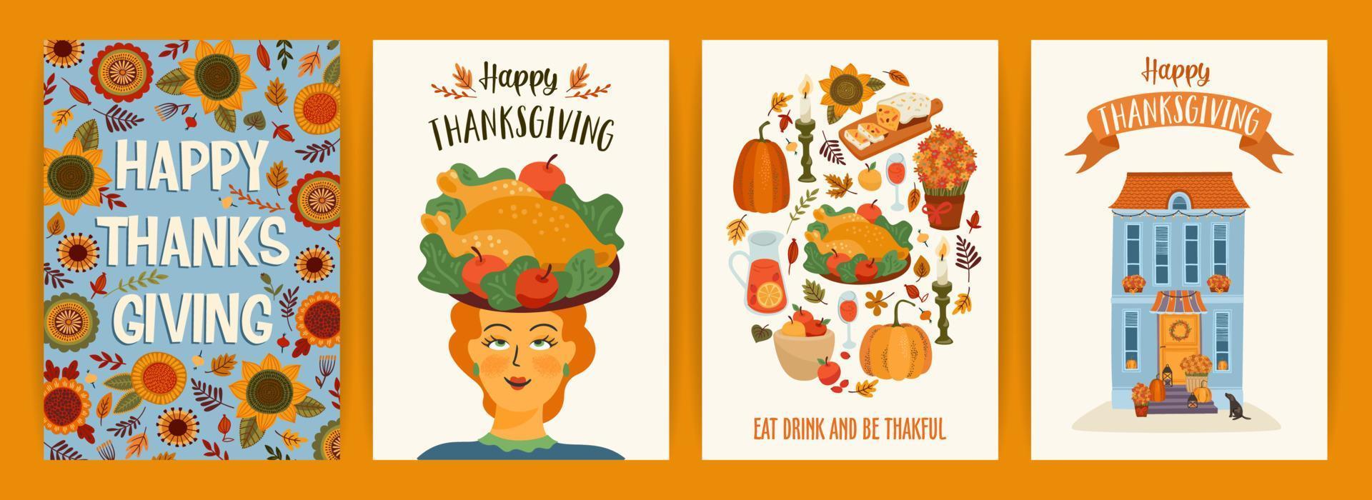 illustrations de joyeux thanksgiving. ensemble de dessins vectoriels pour cartes, affiches, dépliants, web et autres utilisations vecteur