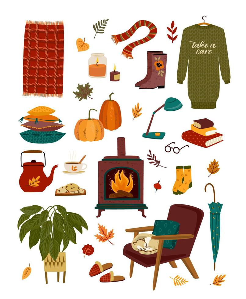 illustration d'automne avec des choses mignonnes et simples. conception de vecteur pour carte, affiche, dépliant, web et autre utilisation