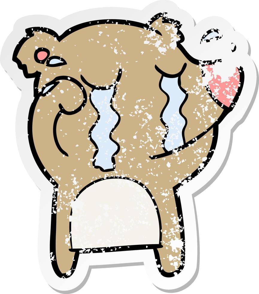 autocollant en détresse d'un ours en pleurs de dessin animé vecteur