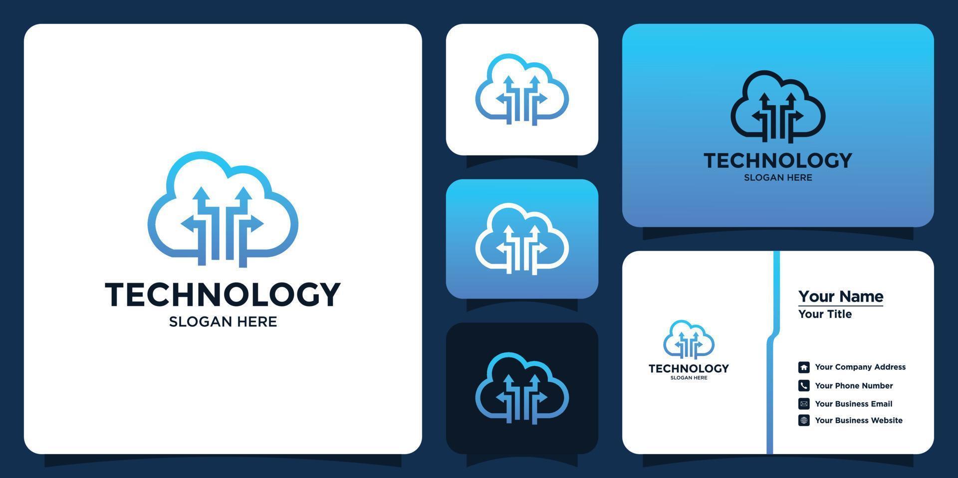 logo de conception de technologie cloud et carte de visite vecteur