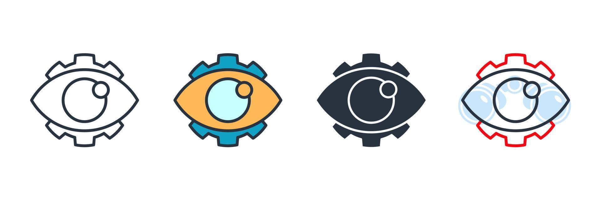 vision icône logo illustration vectorielle. modèle de symbole d'engrenage oculaire pour la collection de conception graphique et web vecteur
