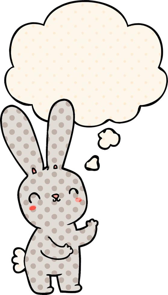 lapin de dessin animé mignon et bulle de pensée dans le style de la bande dessinée vecteur