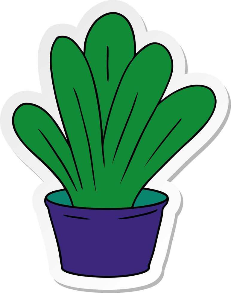 autocollant dessin animé doodle d'une plante d'intérieur verte vecteur