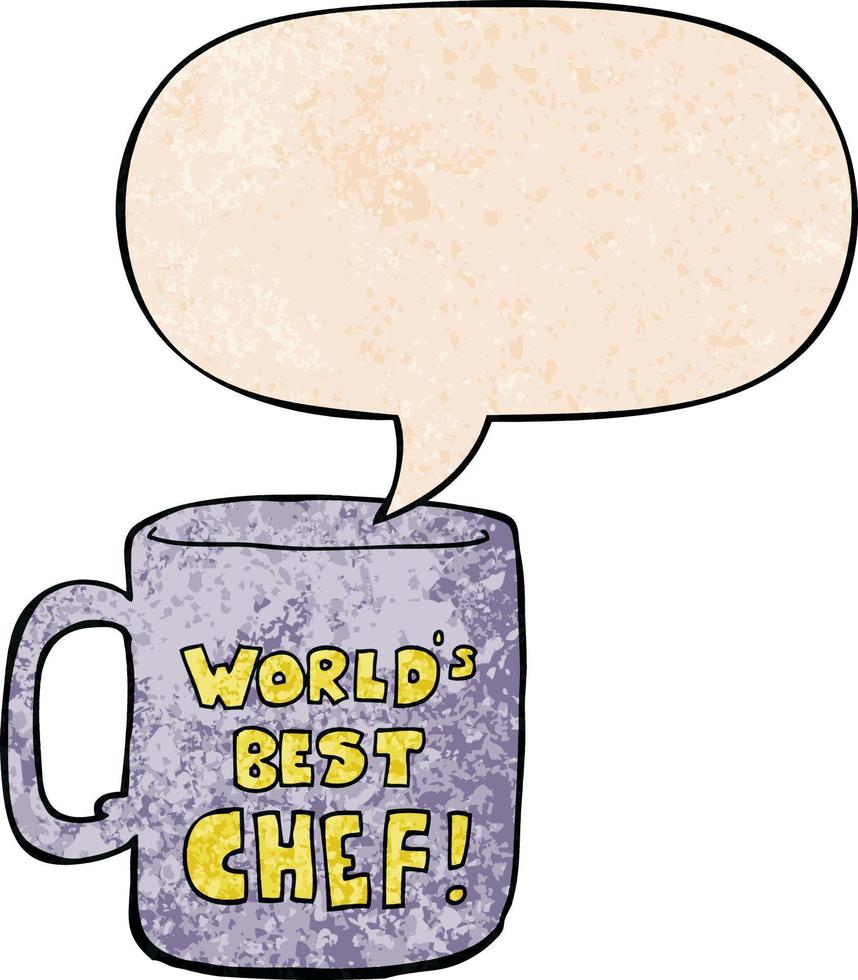 tasse du meilleur chef du monde et bulle de dialogue dans un style de texture rétro vecteur