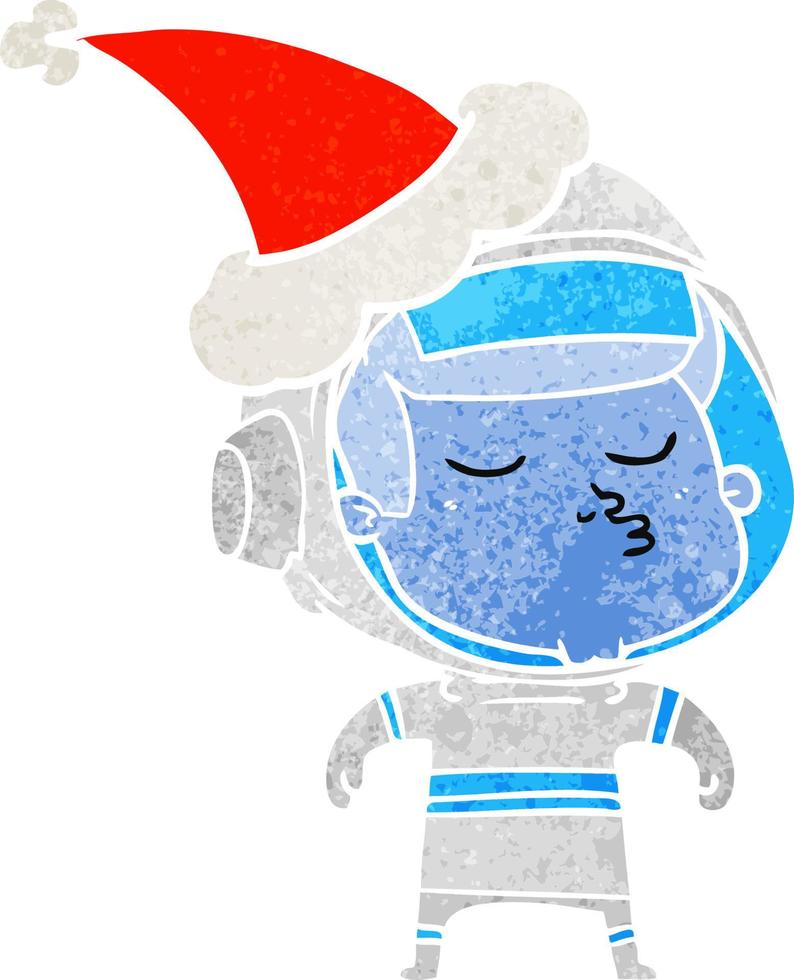 caricature rétro d'un astronaute confiant portant un bonnet de noel vecteur