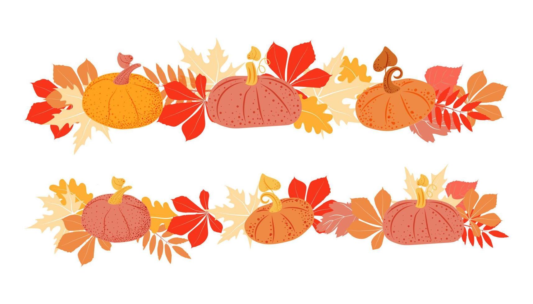 bordure dessinée à la main de citrouilles et de feuilles d'automne. l'automne. feuilles des arbres. élément de décor végétal. illustration vectorielle simple vecteur