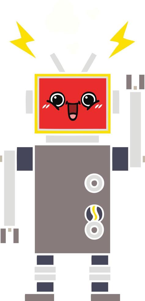 robot heureux de dessin animé rétro couleur plat vecteur