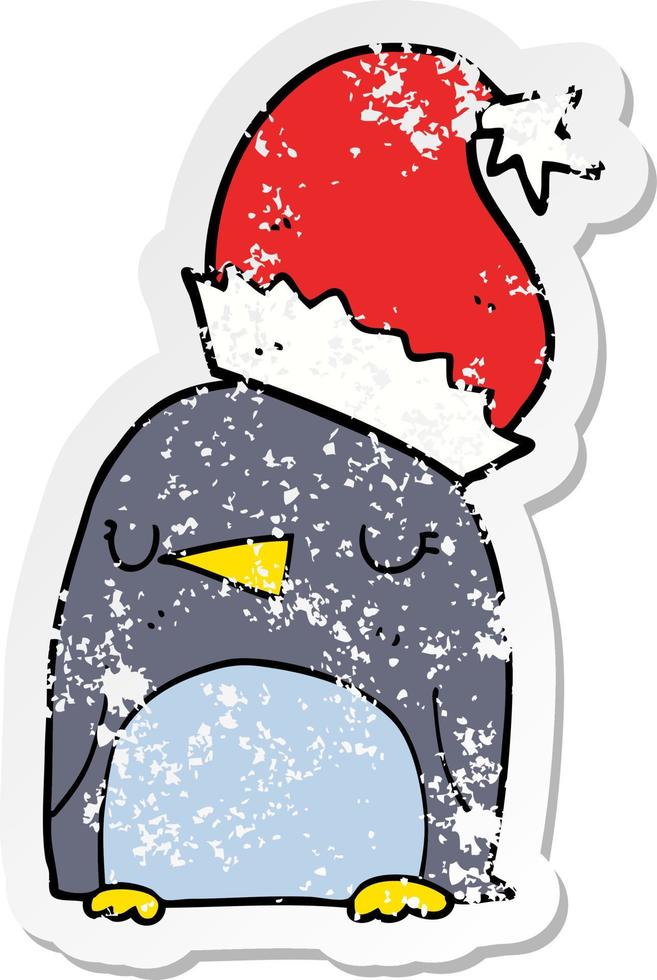 autocollant en détresse d'un joli pingouin de noël vecteur